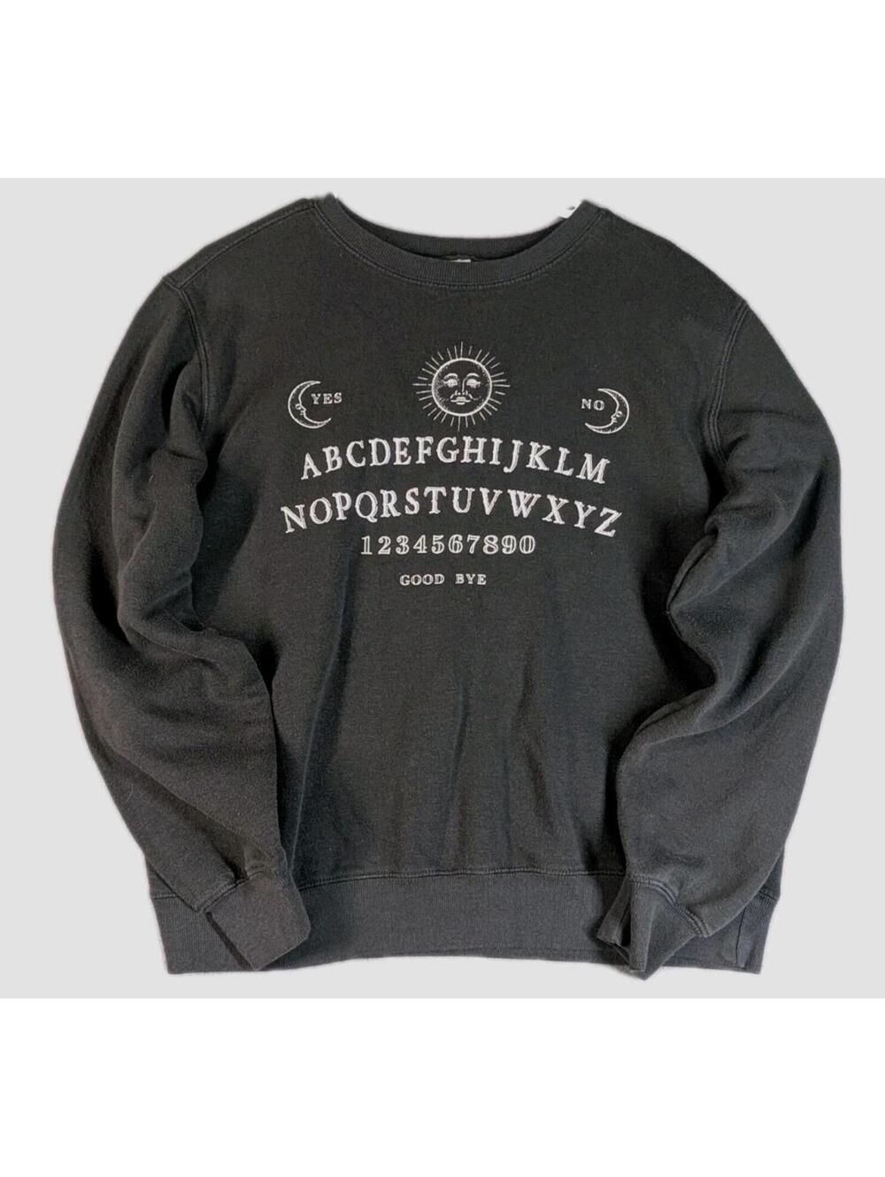 Ouija Unisex L Black Graphic Sweatshirt Spell Out Gothic Emo Grunge Crewneck